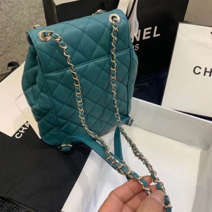 Chanel backpack Grained Calfskin & Gold-Tone Metal AS1371 Green