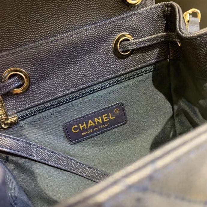 Chanel backpack Grained Calfskin & Gold-Tone Metal AS1371 Navy