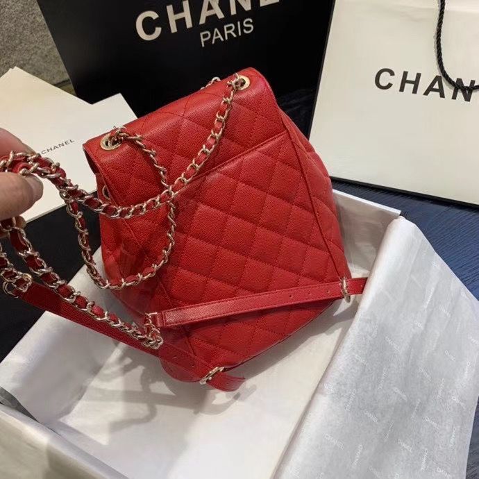 Chanel backpack Grained Calfskin & Gold-Tone Metal AS1371 Red