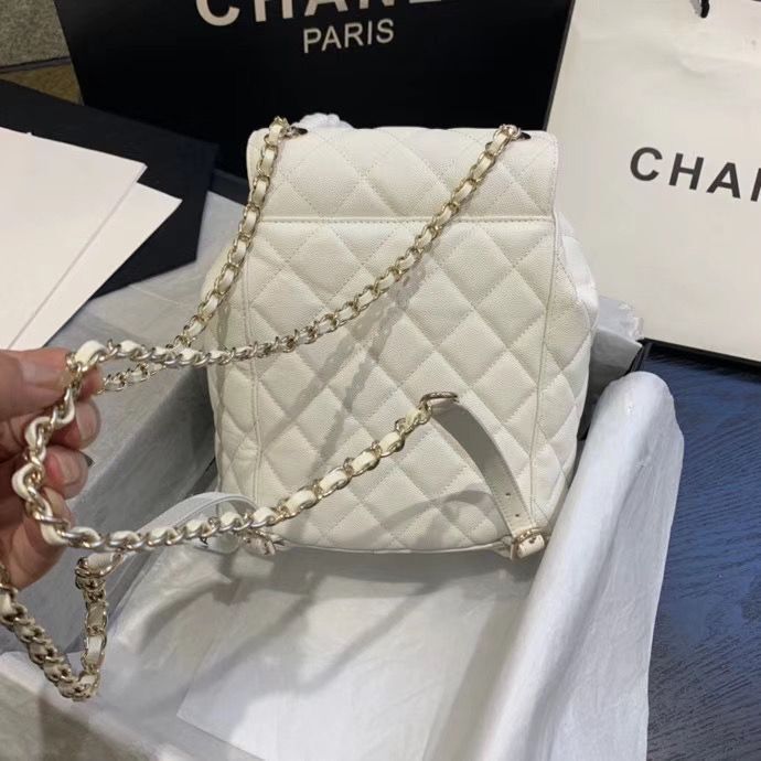 Chanel backpack Grained Calfskin & Gold-Tone Metal AS1371 White