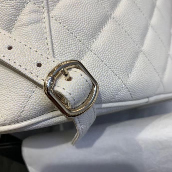 Chanel backpack Grained Calfskin & Gold-Tone Metal AS1371 White