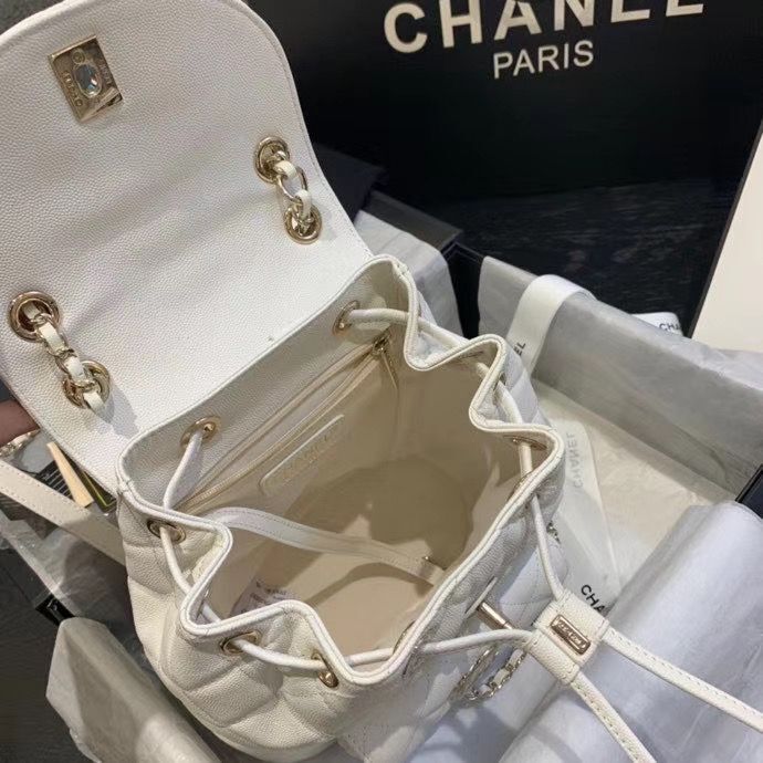 Chanel backpack Grained Calfskin & Gold-Tone Metal AS1371 White