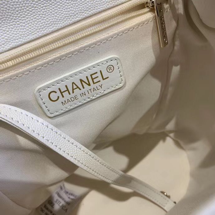 Chanel backpack Grained Calfskin & Gold-Tone Metal AS1371 White