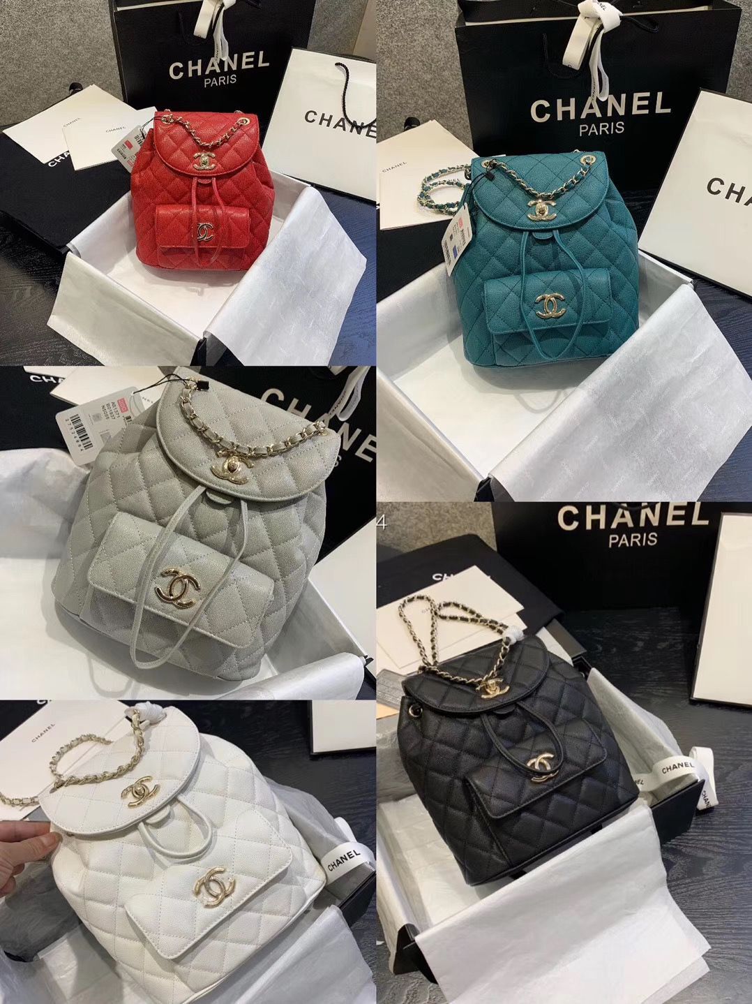 Chanel backpack Grained Calfskin & Gold-Tone Metal AS1371 Red