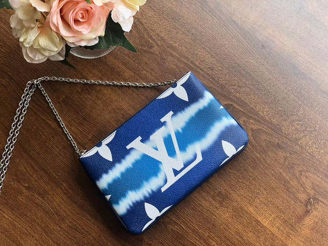 Louis vuitton original ESCALE POCHETTE DOUBLE ZIP clutch bag M69124 blue