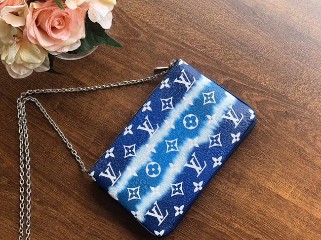 Louis vuitton original ESCALE POCHETTE DOUBLE ZIP clutch bag M69124 blue