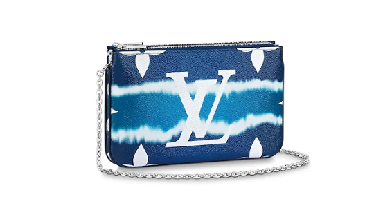 Louis vuitton original ESCALE POCHETTE DOUBLE ZIP clutch bag M69124 blue