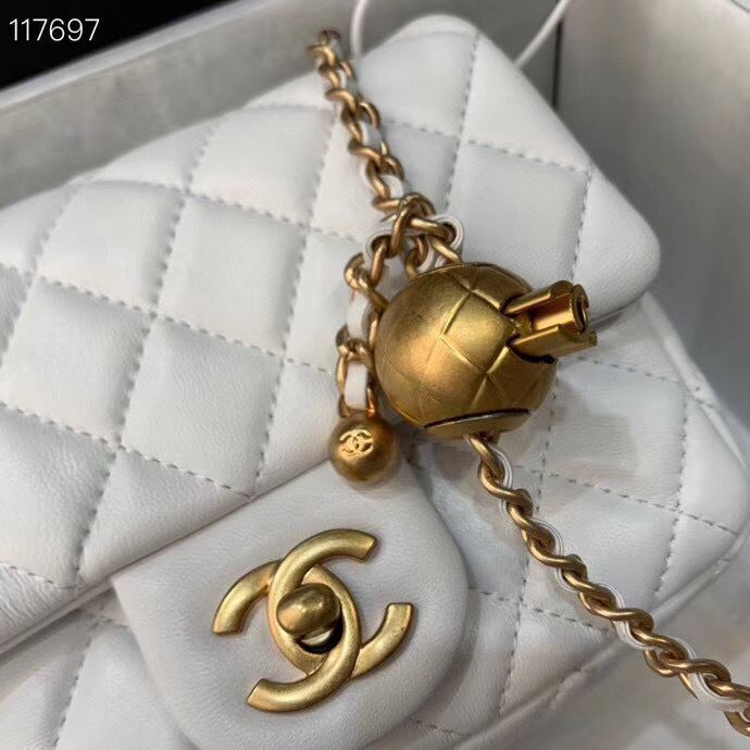 Chanel MINI Flap Bag Original Sheepskin Leather AS1786 White