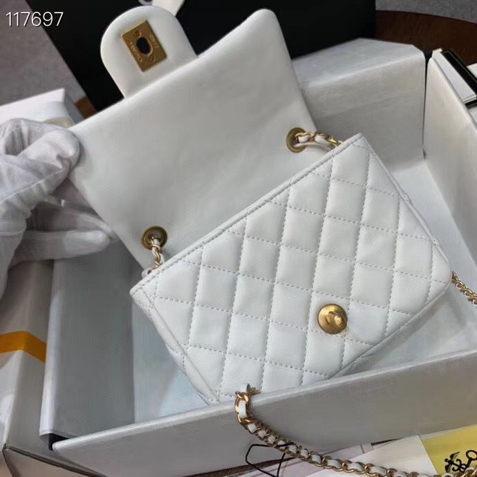 Chanel MINI Flap Bag Original Sheepskin Leather AS1786 White