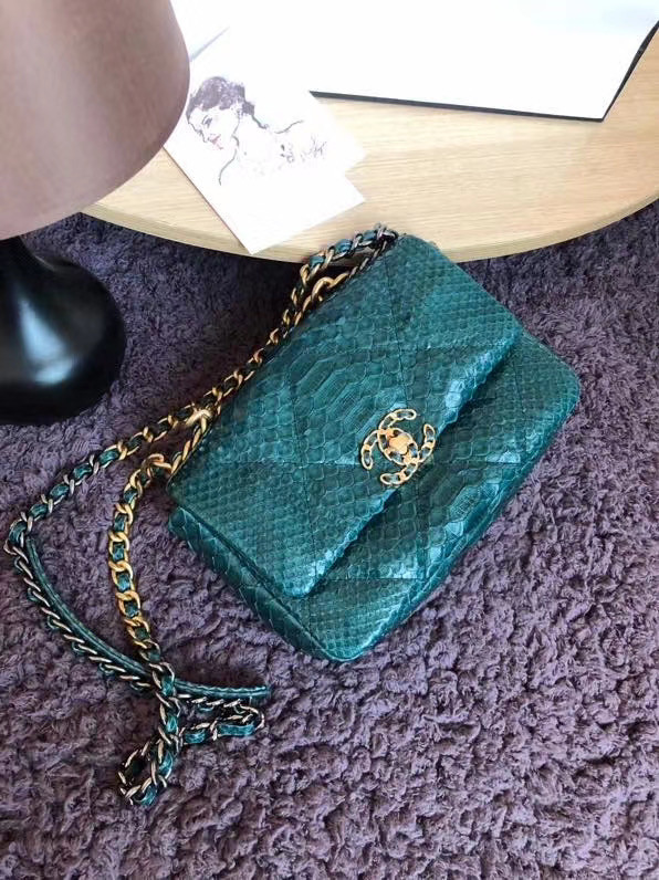 CHANEL 19 Flap Bag Original Snake skin flap bag AS1160 green