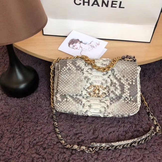 CHANEL 19 Flap Bag Original Snake skin flap bag AS1160 grey