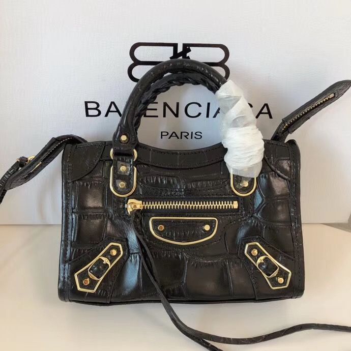 Balenciaga Mini Classic Original Crocodile Leather Bag B300296 Black