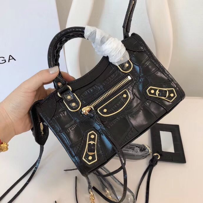 Balenciaga Mini Classic Original Crocodile Leather Bag B300296 Black