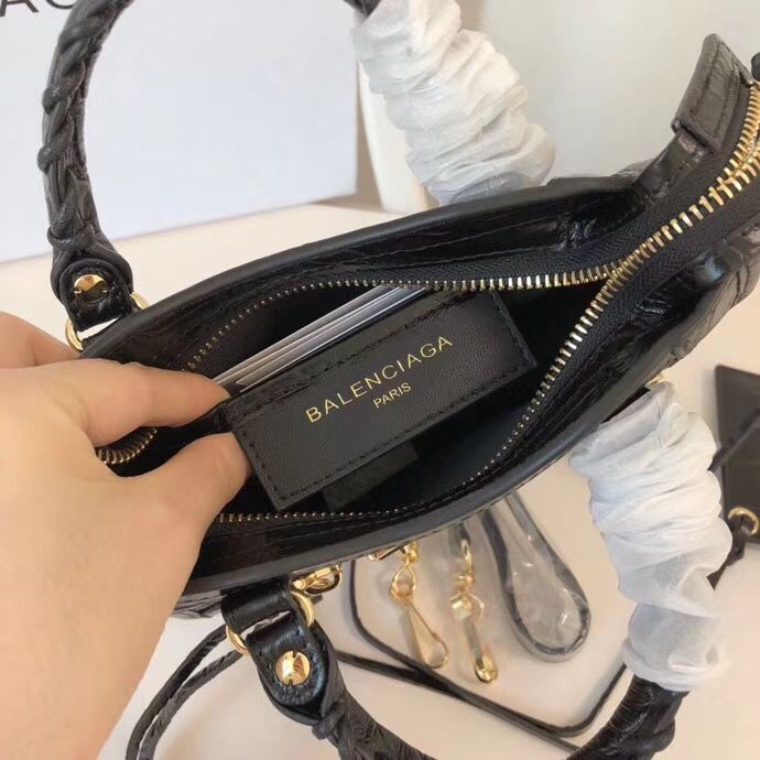 Balenciaga Mini Classic Original Crocodile Leather Bag B300296 Black