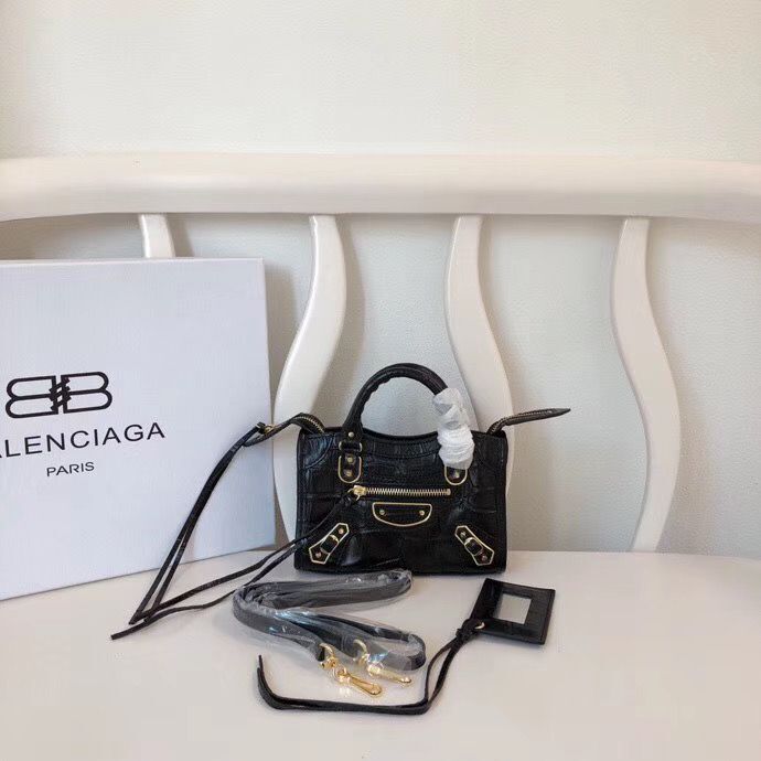 Balenciaga Mini Classic Crocodile Leather Bag B300296 Black