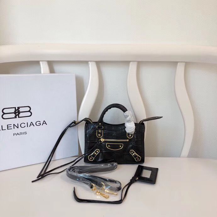 Balenciaga Mini Classic Original Crocodile Leather Bag B300296 Black