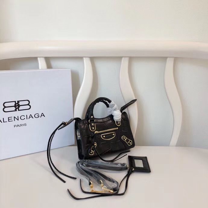 Balenciaga Mini Classic Crocodile Leather Bag B300296 Black