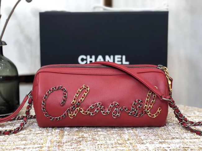 Chanel Original Sheepskin Leather Bowling Bag AS1779 red