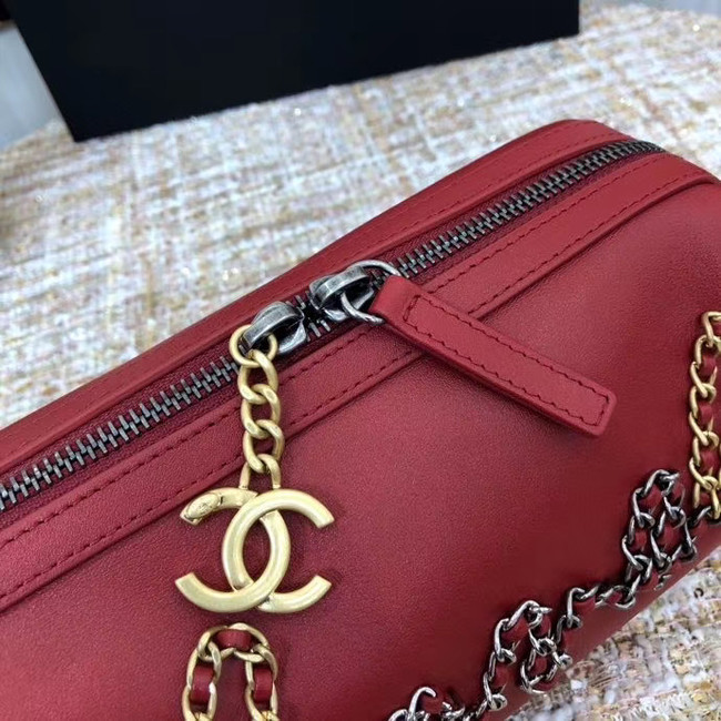 Chanel Original Sheepskin Leather Bowling Bag AS1779 red