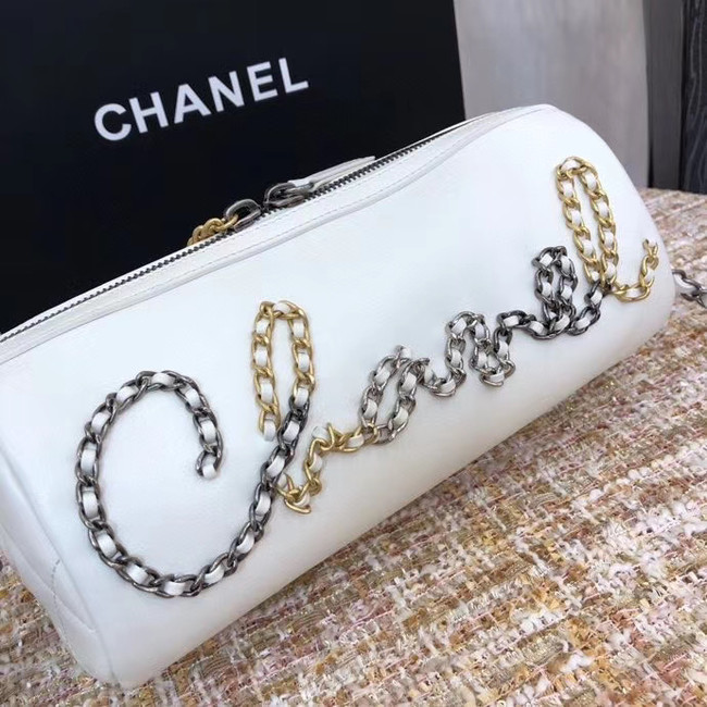 Chanel Original Sheepskin Leather Bowling Bag AS1779 white