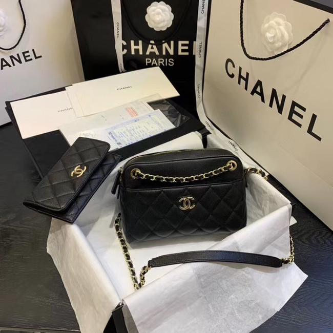 CHANEL Small camera bag Grained Calfskin & Gold-Tone Metal AS1367 black