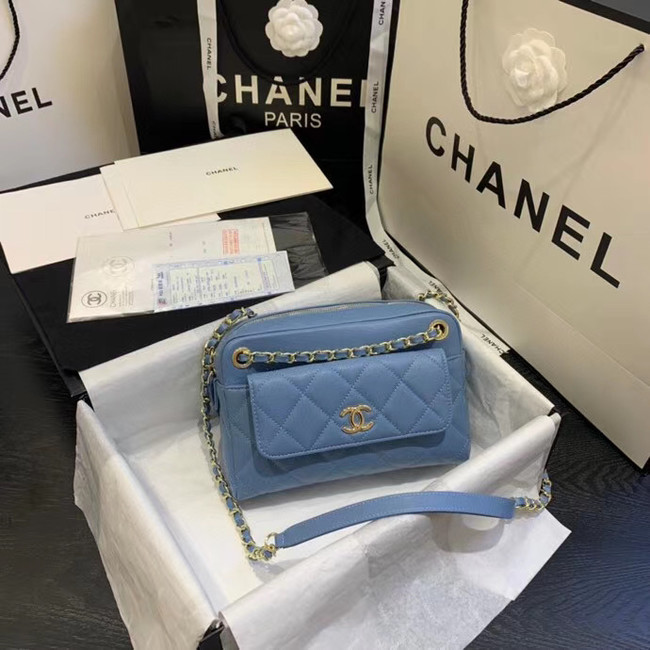 CHANEL Small camera bag Grained Calfskin & Gold-Tone Metal AS1367 blue