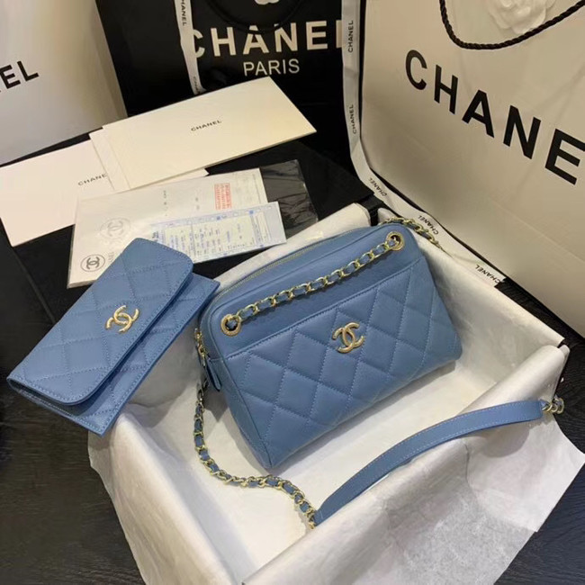 CHANEL Small camera bag Grained Calfskin & Gold-Tone Metal AS1367 blue