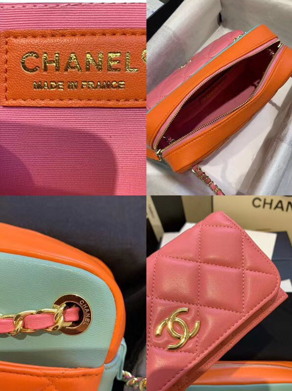 CHANEL Small camera bag lambskin & Gold-Tone Metal AS1367 Pink&orange&green