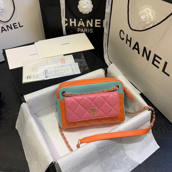 CHANEL Small camera bag lambskin & Gold-Tone Metal AS1367 Pink&orange&green