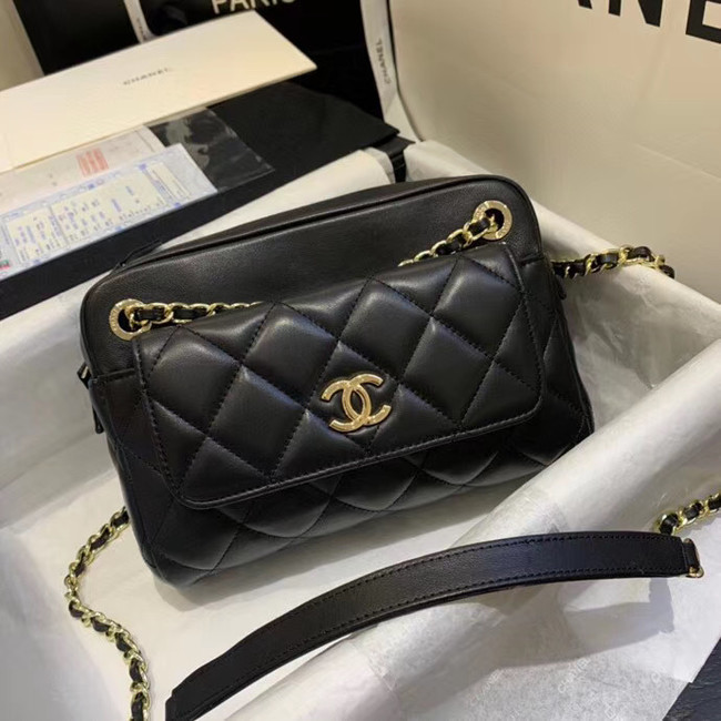 CHANEL Small camera bag lambskin & Gold-Tone Metal AS1367 black