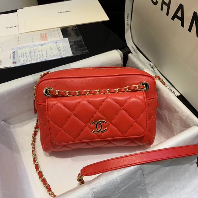 CHANEL Small camera bag lambskin & Gold-Tone Metal AS1367 red