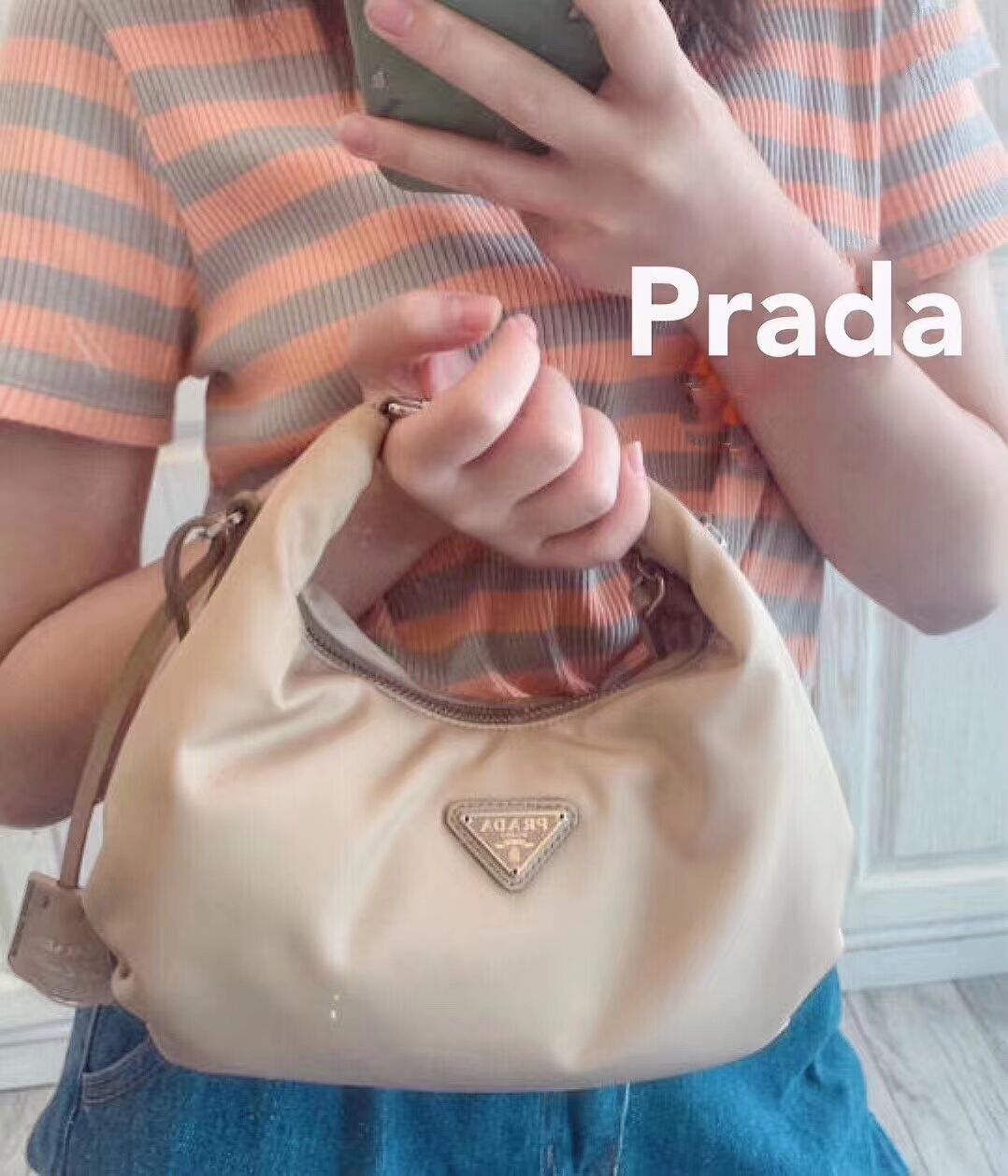 Prada Re-Edition 2005 nylon shoulder bag 1BH172 apricot