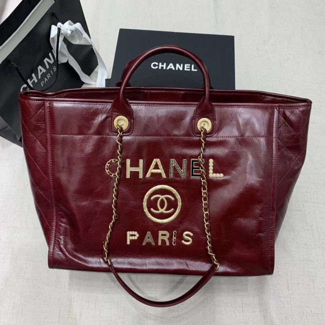 Chanel cowhide Tote Shopping Bag A66942 Burgundy