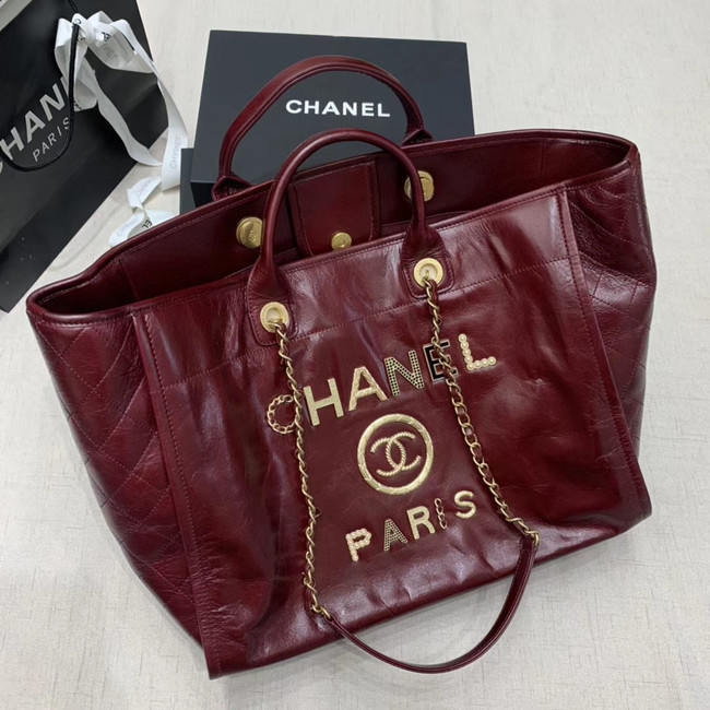 Chanel cowhide Tote Shopping Bag A66942 Burgundy