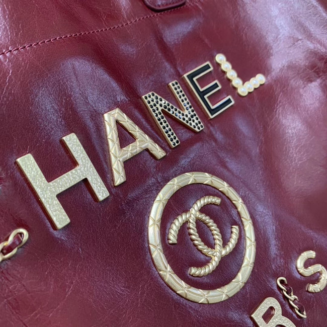 Chanel cowhide Tote Shopping Bag A66942 Burgundy