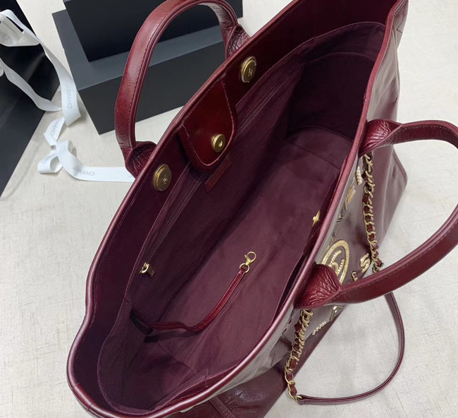 Chanel cowhide Tote Shopping Bag A66942 Burgundy