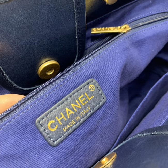 Chanel cowhide Tote Shopping Bag A66942 blue