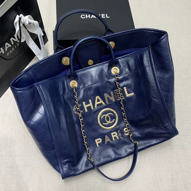 Chanel cowhide Tote Shopping Bag A66942 blue