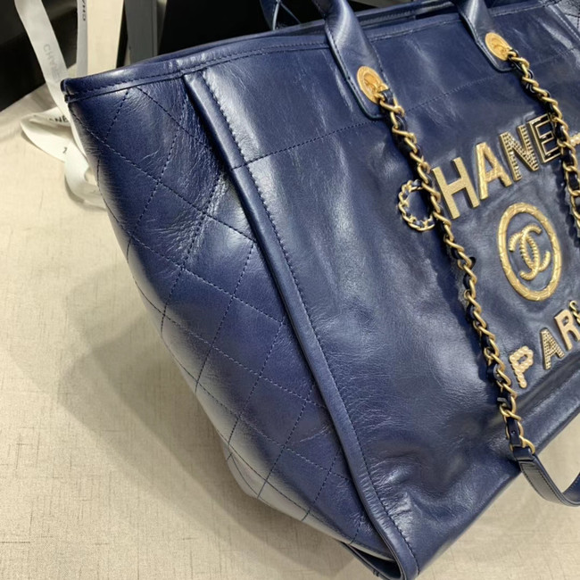 Chanel cowhide Tote Shopping Bag A66942 blue