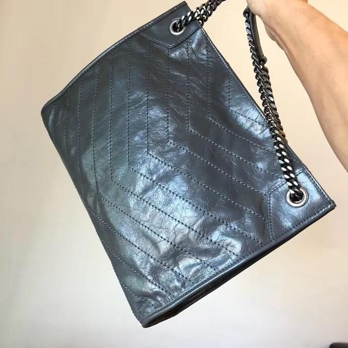 SAINT LAURENT NIKI MEDIUM SHOPPING BAG IN CRINKLED VINTAGE LEATHER 5814 Dark Gray