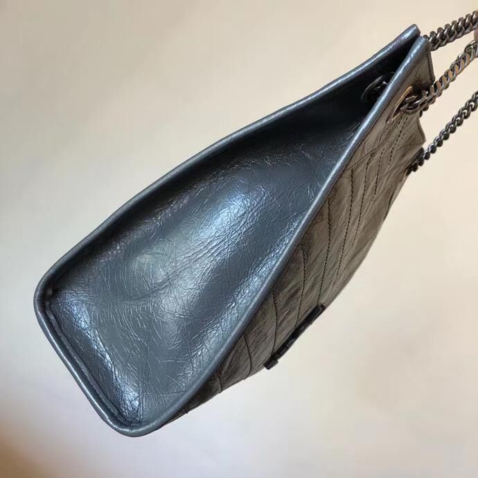 SAINT LAURENT NIKI MEDIUM SHOPPING BAG IN CRINKLED VINTAGE LEATHER 5814 Dark Gray