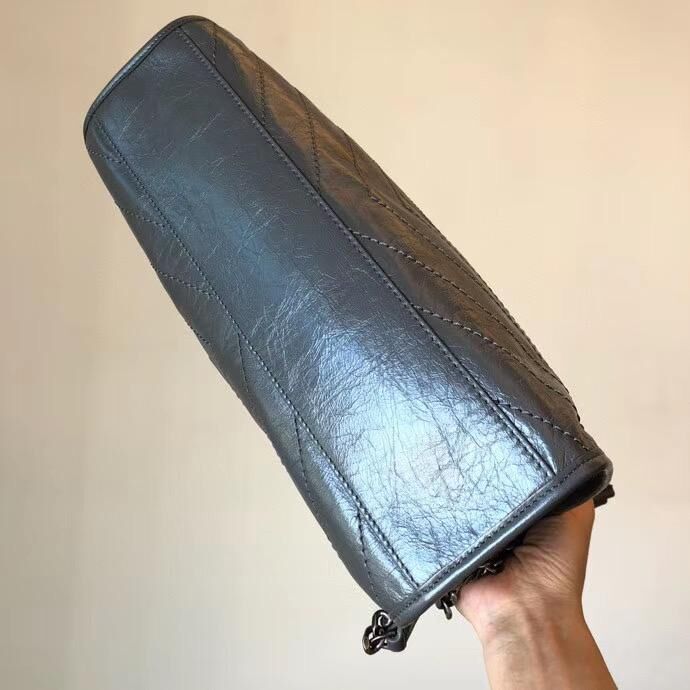 SAINT LAURENT NIKI MEDIUM SHOPPING BAG IN CRINKLED VINTAGE LEATHER 5814 Dark Gray