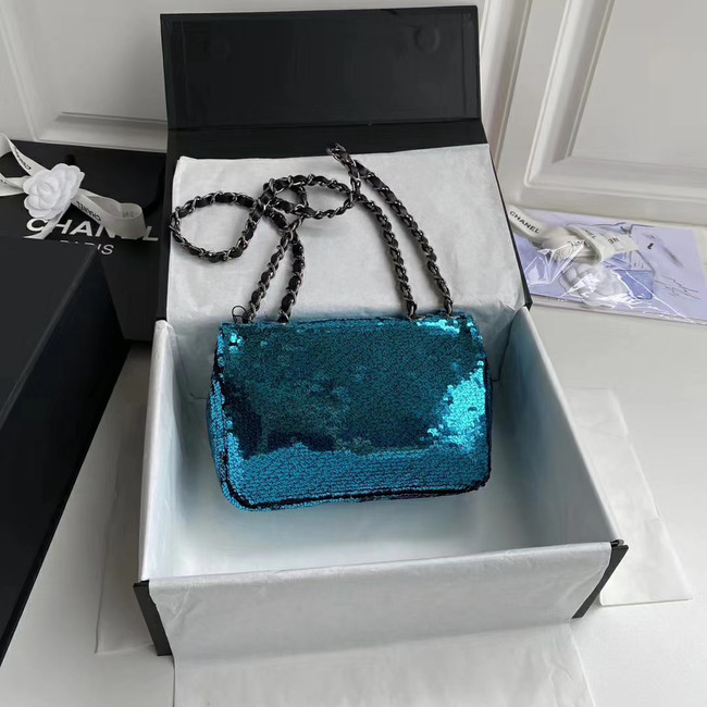 Chanel Original flap bag Sequins&sheepskin AS1448 blue