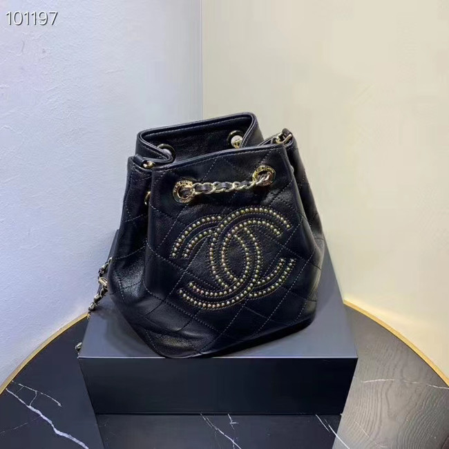 CHANEL Calfskin small Backpack & gold-Tone Metal AS1614 black