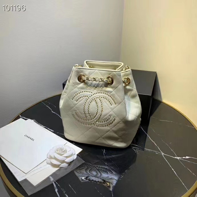 CHANEL Calfskin small Backpack & gold-Tone Metal AS1614 white