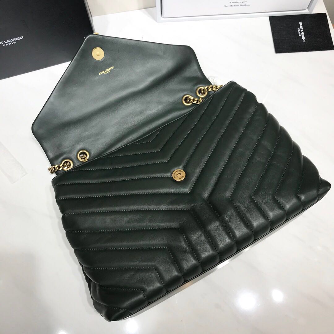 SAINT LAURENT Loulou Monogram medium quilted leather shoulder bag 74558 blackish green