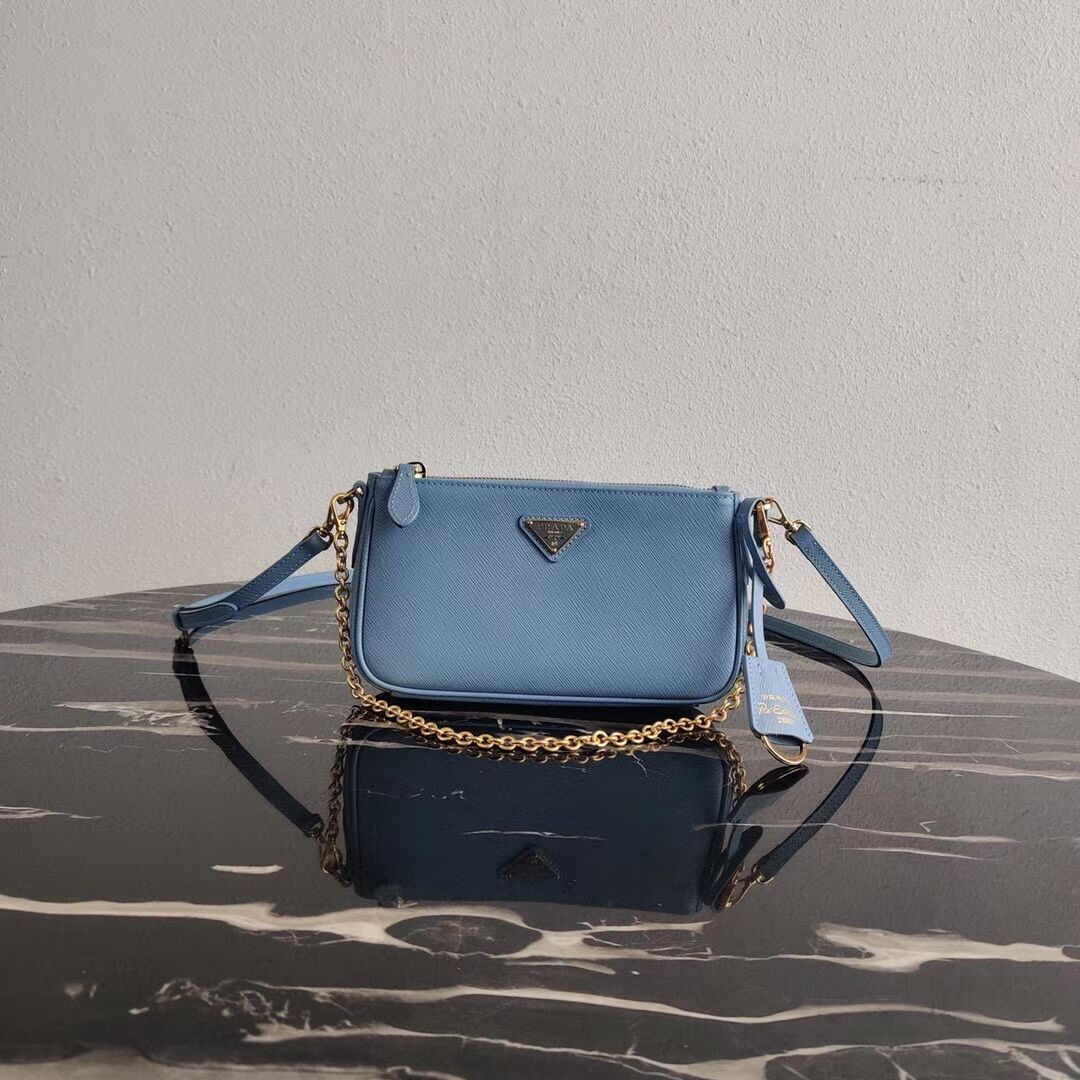 Prada Saffiano leather mini shoulder bag 2BH171 sky blue