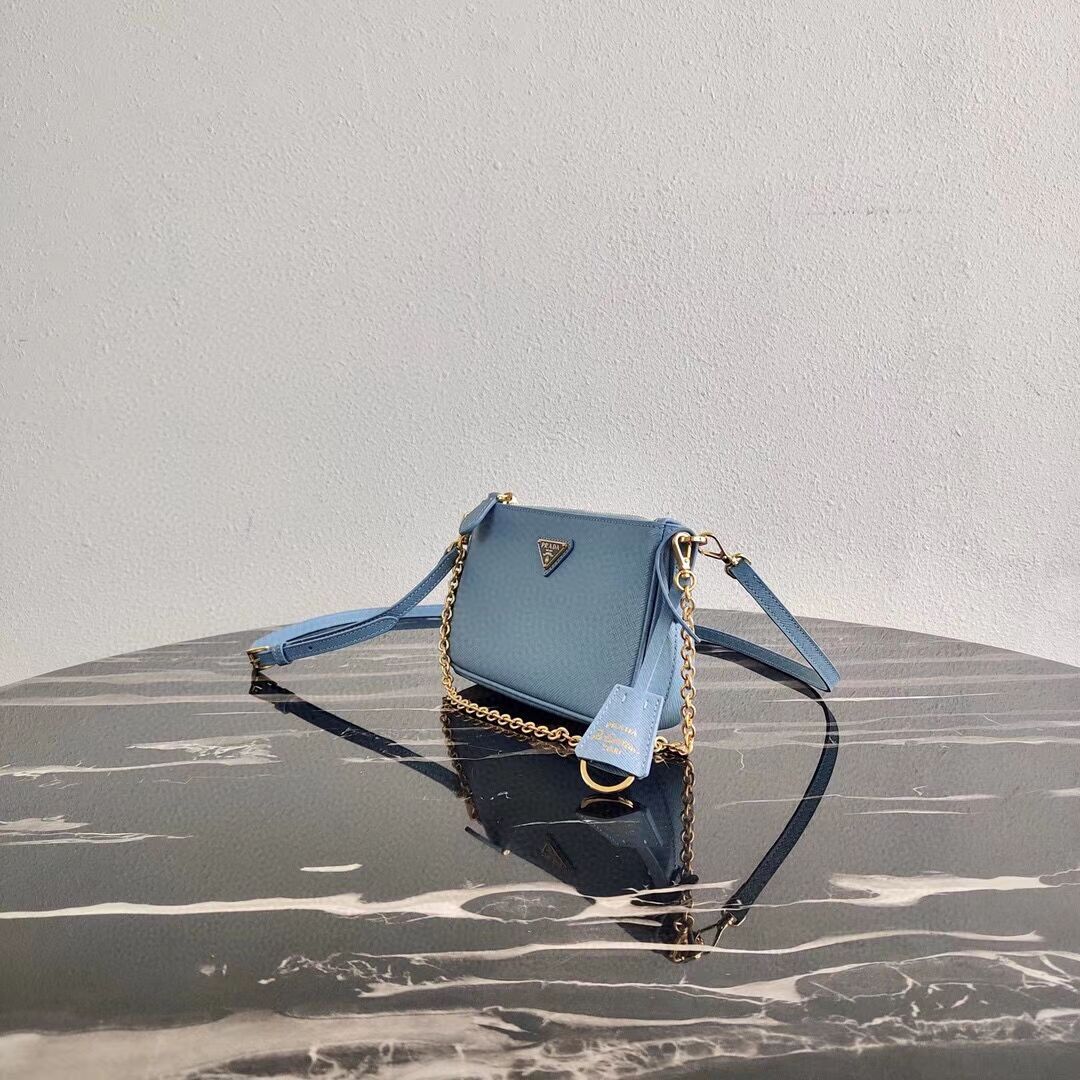 Prada Saffiano leather mini shoulder bag 2BH171 sky blue