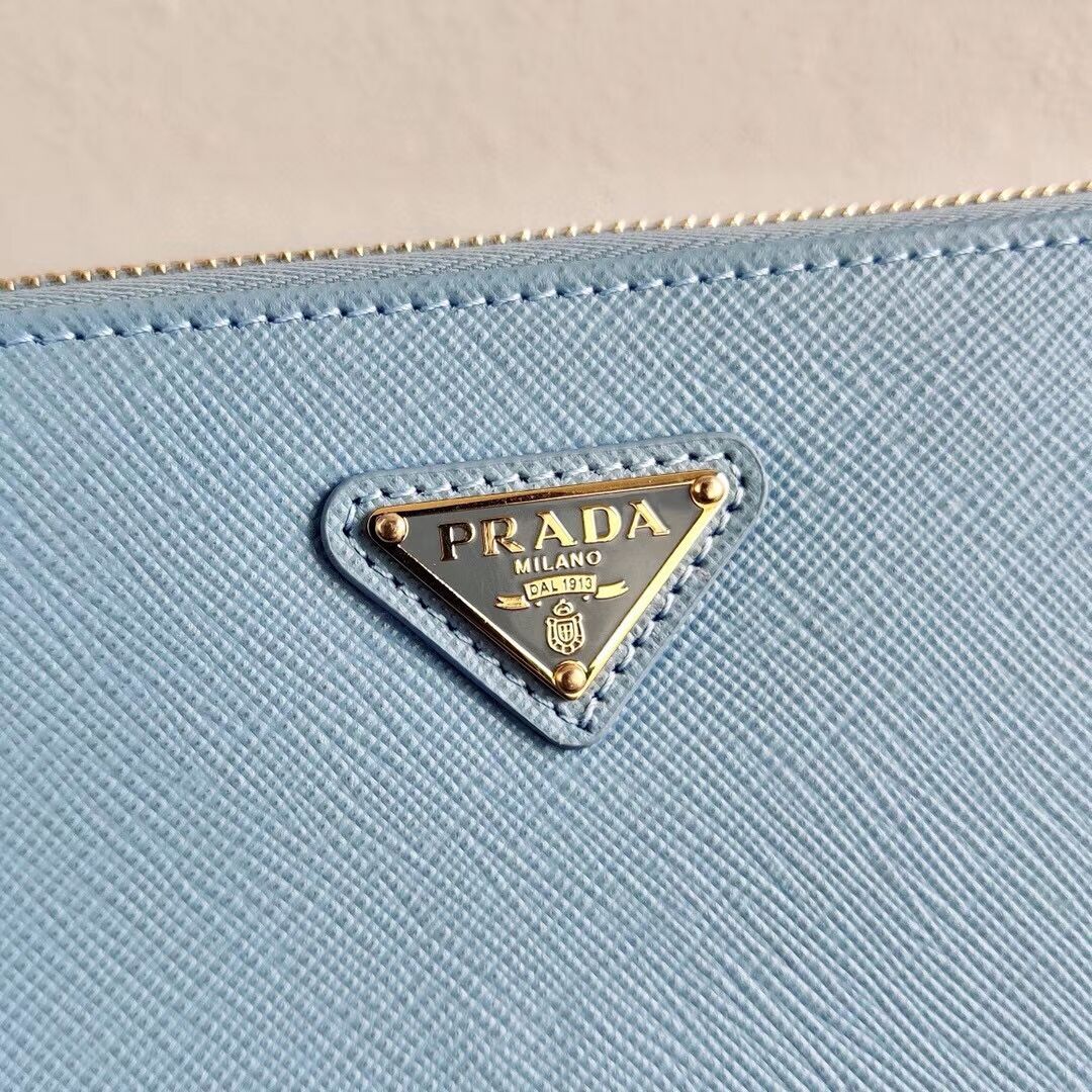 Prada Saffiano leather mini shoulder bag 2BH171 sky blue