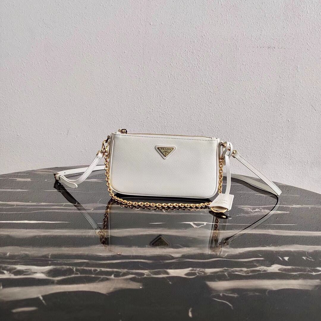 Prada Saffiano leather mini shoulder bag 2BH171 white